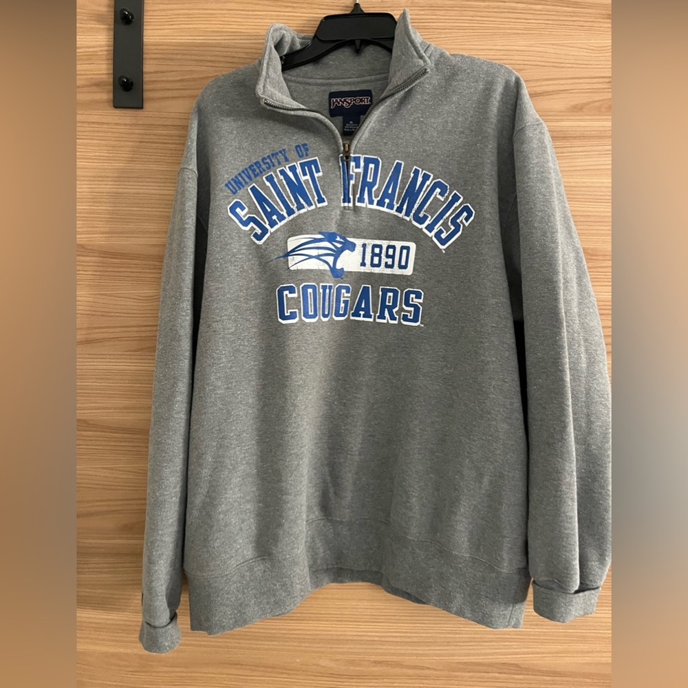 UNIVERSITY OF SAINT FRANCIS Jansport 3/4 zip grey sweatshirt size XL.